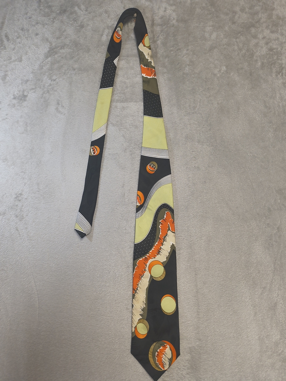 Pierre Balmain Black Tie with Orange and Lime Abstract Motif